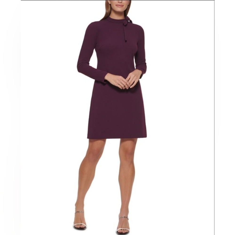 Calvin Klein Dark Purple Tie Neck Dress